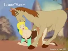 Blonde babe bending over her ass to get fucked by horse xxx